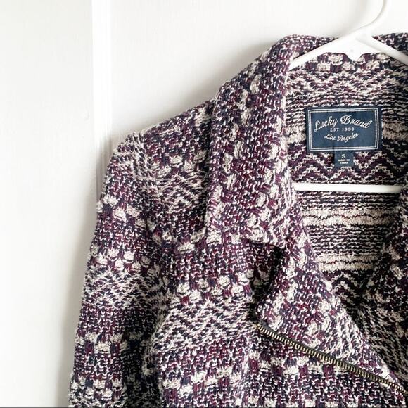 Lucky Brand Tweed Textured Moto Style Jacket Asymmetrical Zip Maroon Navy Size S - Picture 4 of 15